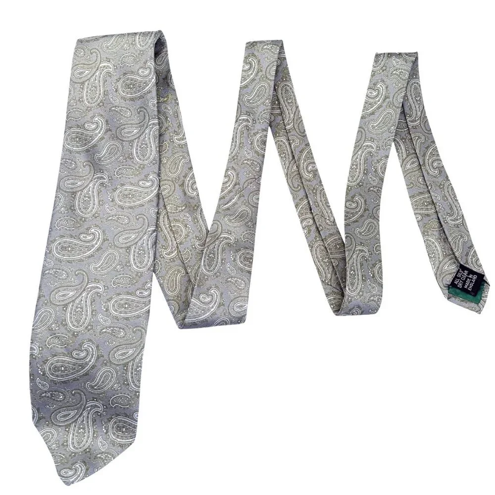 Vintage John Comfort Gray Blue Silk Paisley Necktie‎ Made in London England